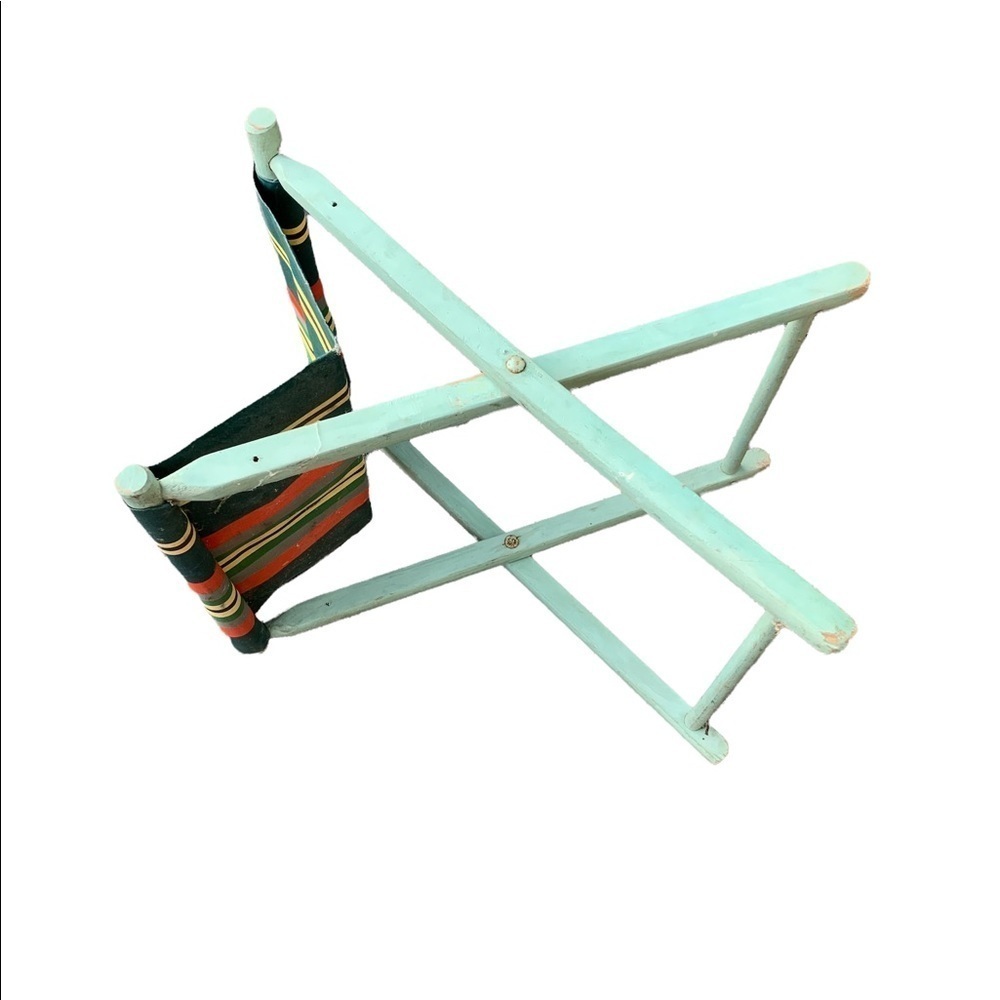 Striped Adirondack Vintage Folding Camp Stool - Picture 6 of 7